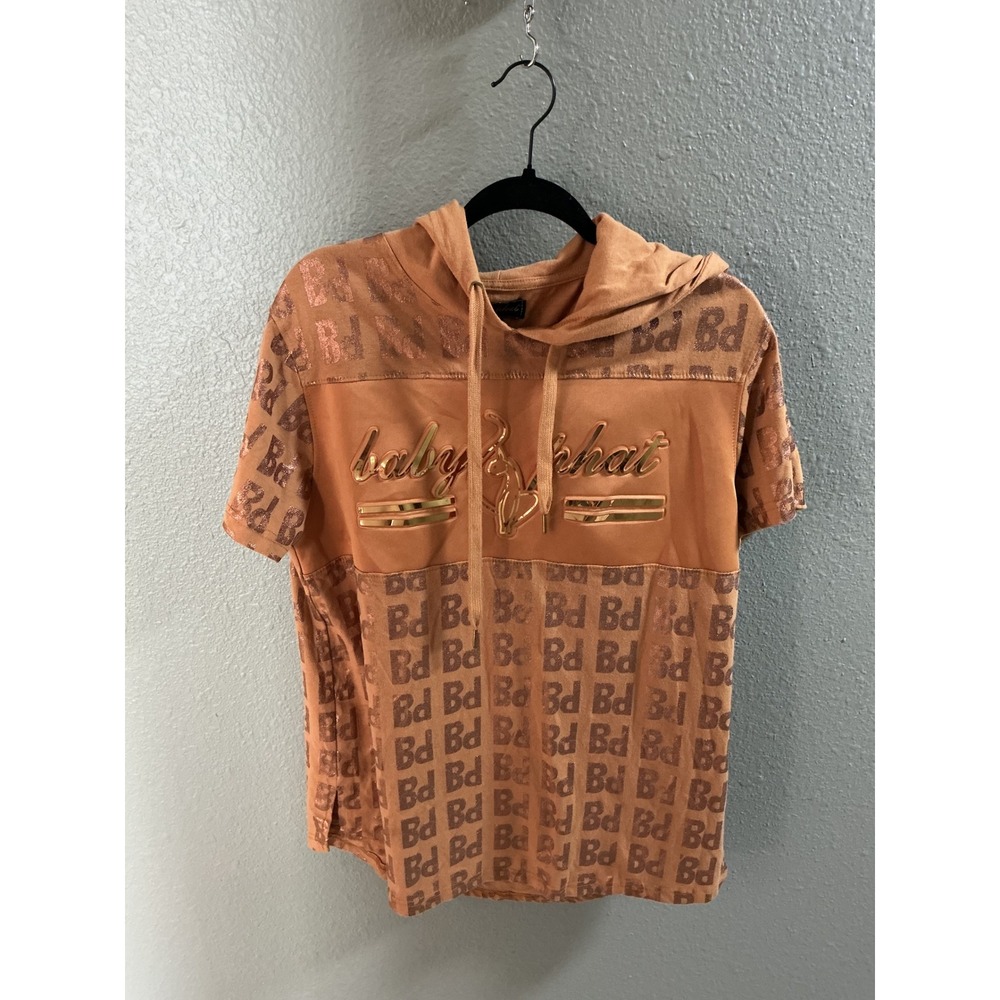 Baby Phat Short Sleeve Hoodie Womens L Brown Excellent Y2K Streetwear